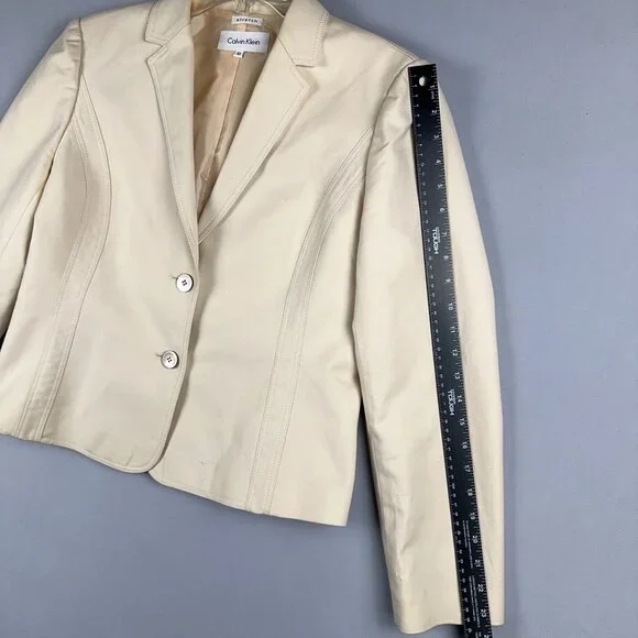 Calvin Klein Blazer Coat Womens Size 10 Stretch Single Breasted Beige Cream - Picture 5 of 10
